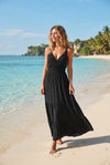 Basic Wear Club | Women's Smocked Waist V-Neck Sleeveless Tiered Summer Maxi Dress | One Size (Fits Up to 95 KG)