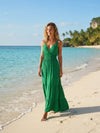 Basic Wear Club | Women's Smocked Waist V-Neck Sleeveless Tiered Summer Maxi Dress | One Size (Fits Up to 95 KG)