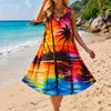 Basic Wear Club | Women's Tropical Palm Print Sleeveless midi Dress | One Size (Fits Up to 95 KG)