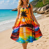 Basic Wear Club | Women's Tropical Palm Print Sleeveless midi Dress | One Size (Fits Up to 95 KG)