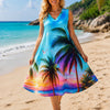 Basic Wear Club | Women's Tropical Palm Print Sleeveless midi Dress | One Size (Fits Up to 95 KG)