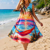 Basic Wear Club | Women's Tropical Palm Print Sleeveless midi Dress | One Size (Fits Up to 95 KG)