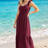 Basic Wear Club | Women's Plain Ruffle Maxi Summer Dress | One Size (Fits Up to 95 KG)