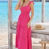 Basic Wear Club | Women's Plain Ruffle Maxi Summer Dress | One Size (Fits Up to 95 KG)