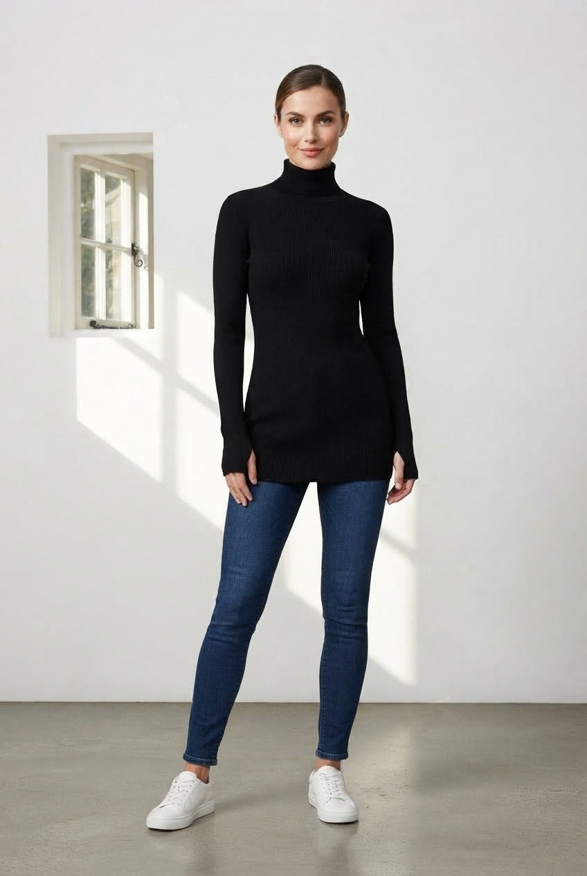 Basic Wear Club | Women's Plain Turtleneck Long Sleeve Top | One Size