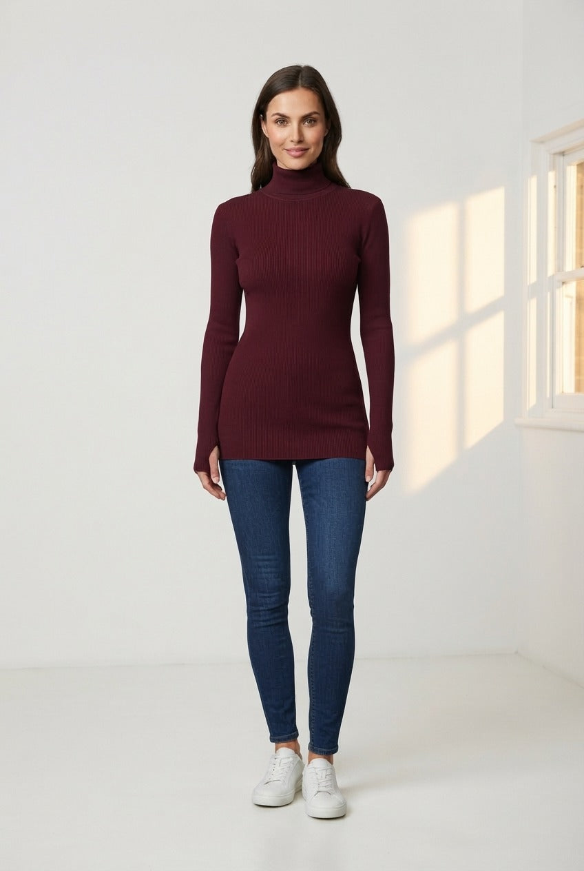 Basic Wear Club | Women's Plain Turtleneck Long Sleeve Top | One Size