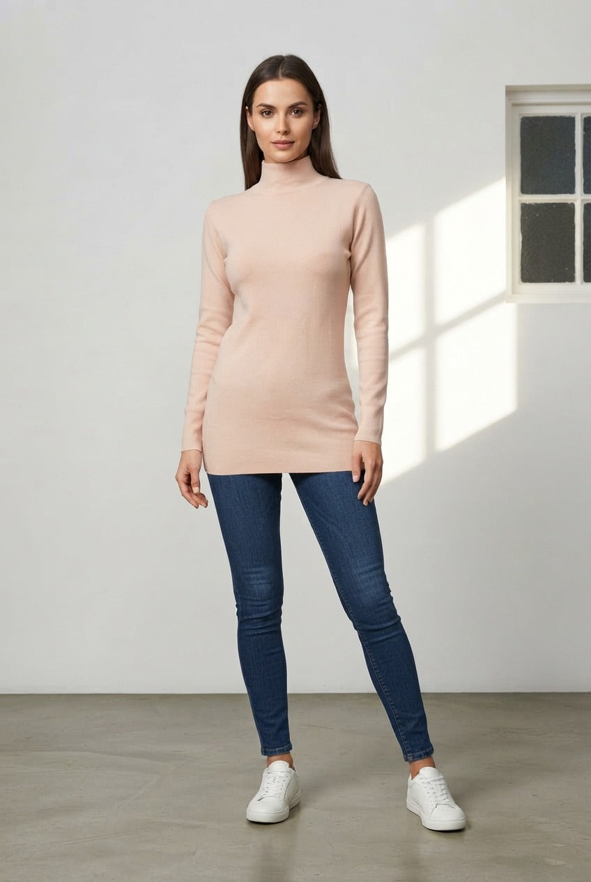 Basic Wear Club | Women's Plain Turtleneck Long Sleeve Top | One Size