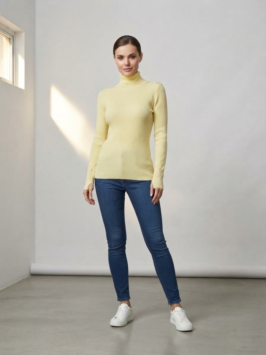 Basic Wear Club | Women's Plain Turtleneck Long Sleeve Top | One Size