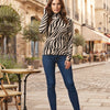 Women's Animal Print High Neck Long Sleeve Top