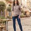 Women's Animal Print High Neck Long Sleeve Top