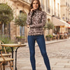 Women's Animal Print High Neck Long Sleeve Top