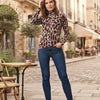 Women's Animal Print High Neck Long Sleeve Top