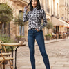 Women's Animal Print High Neck Long Sleeve Top