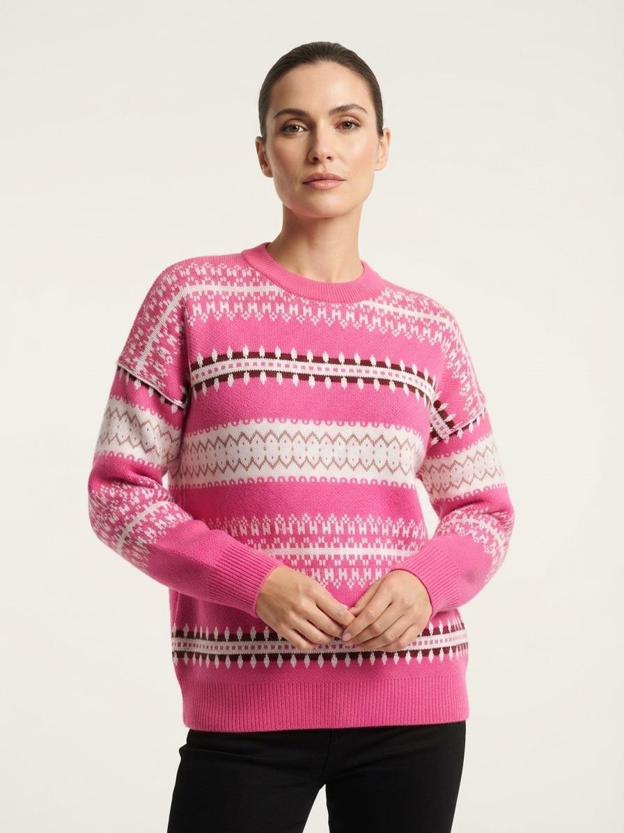 Basic Wear Club | Women's Patterned Crew Neck Knit Sweater | Winter Top