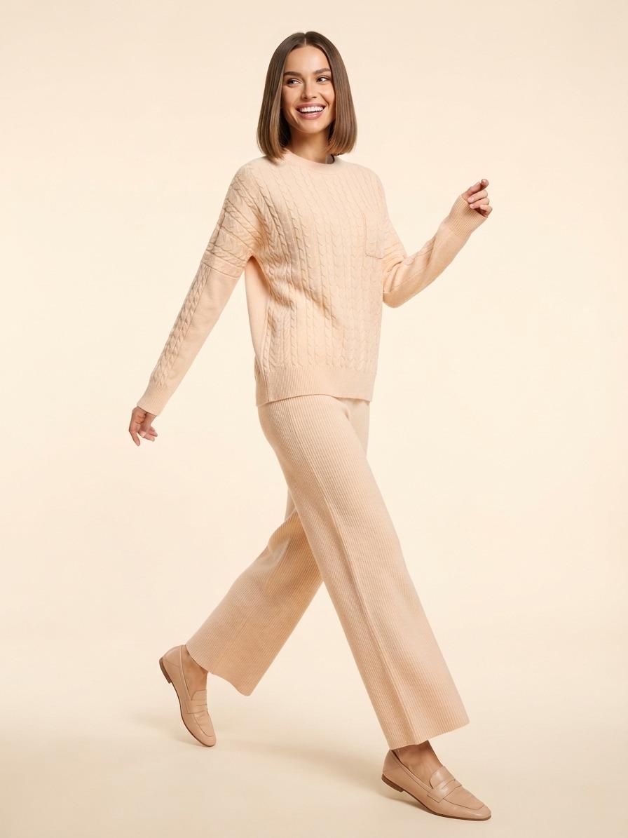 Basic Wear Club | Women's Cable Knit Two-Piece Sweater Set | One Size up  to 95K
