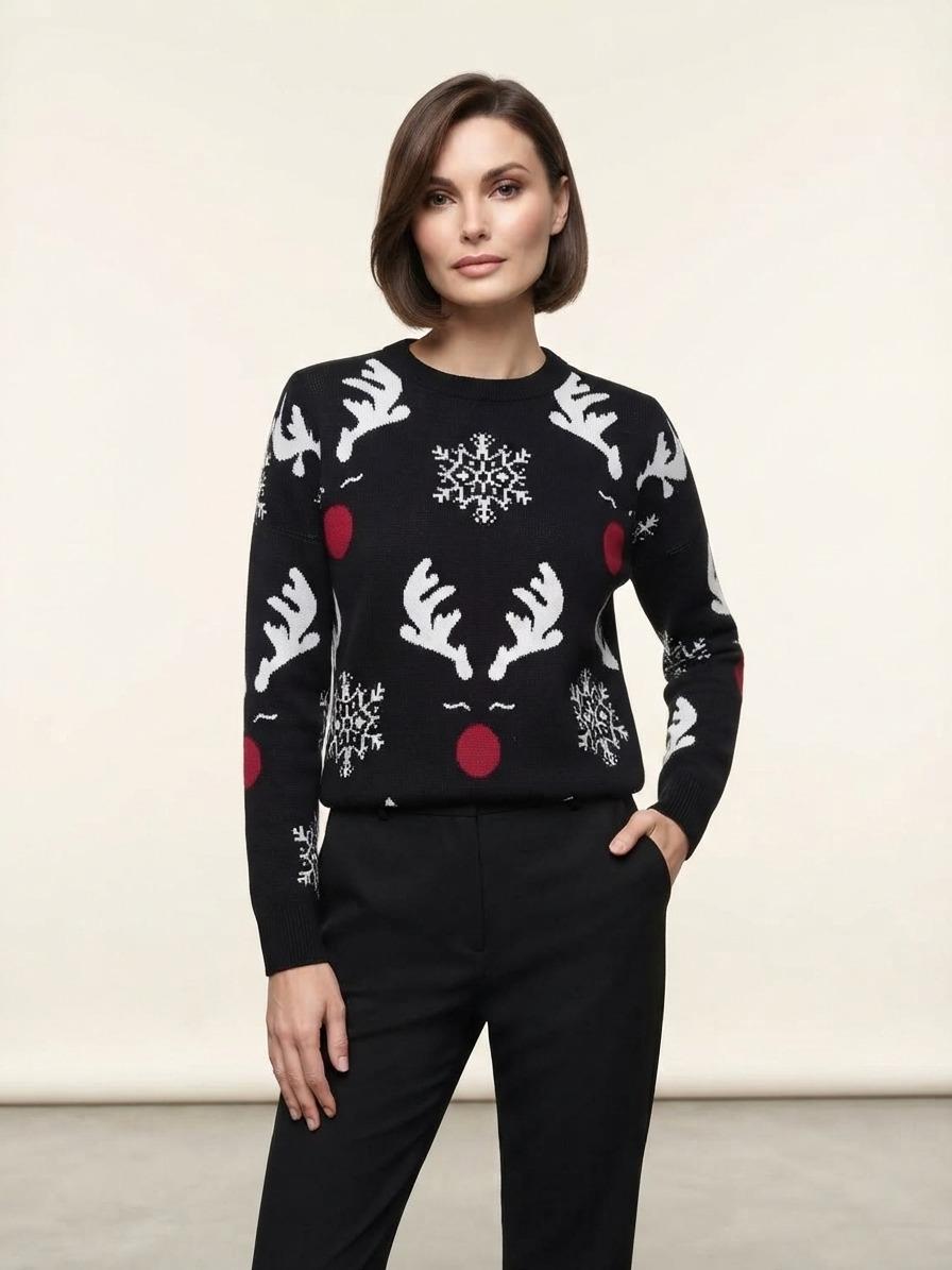 Basic Wear Club | Festive Reindeer Knit Sweater | One Size Up to 95 KG