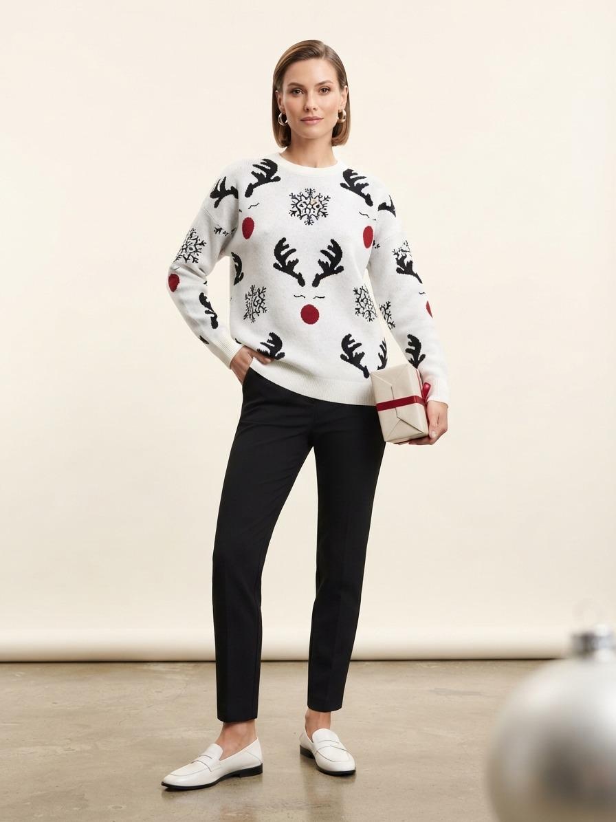 Basic Wear Club | Festive Reindeer Knit Sweater | One Size Up to 95 KG