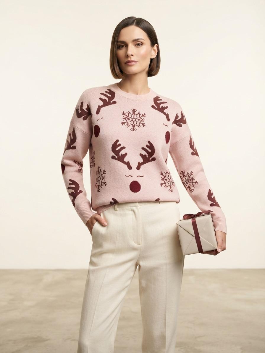 Basic Wear Club | Festive Reindeer Knit Sweater | One Size Up to 95 KG