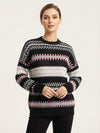 Basic Wear Club | Women's Patterned Crew Neck Knit Sweater | Winter Top