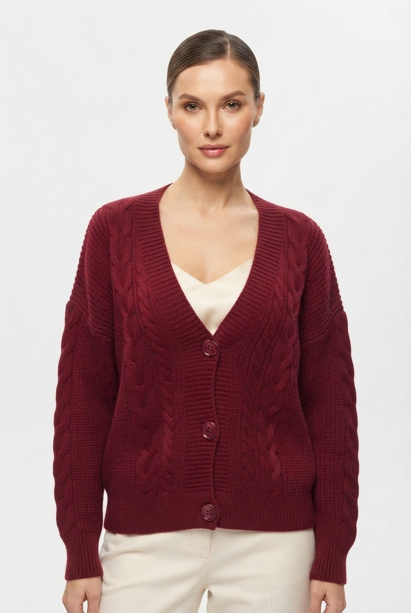 Women's Cable Knit V-Neck Sweater