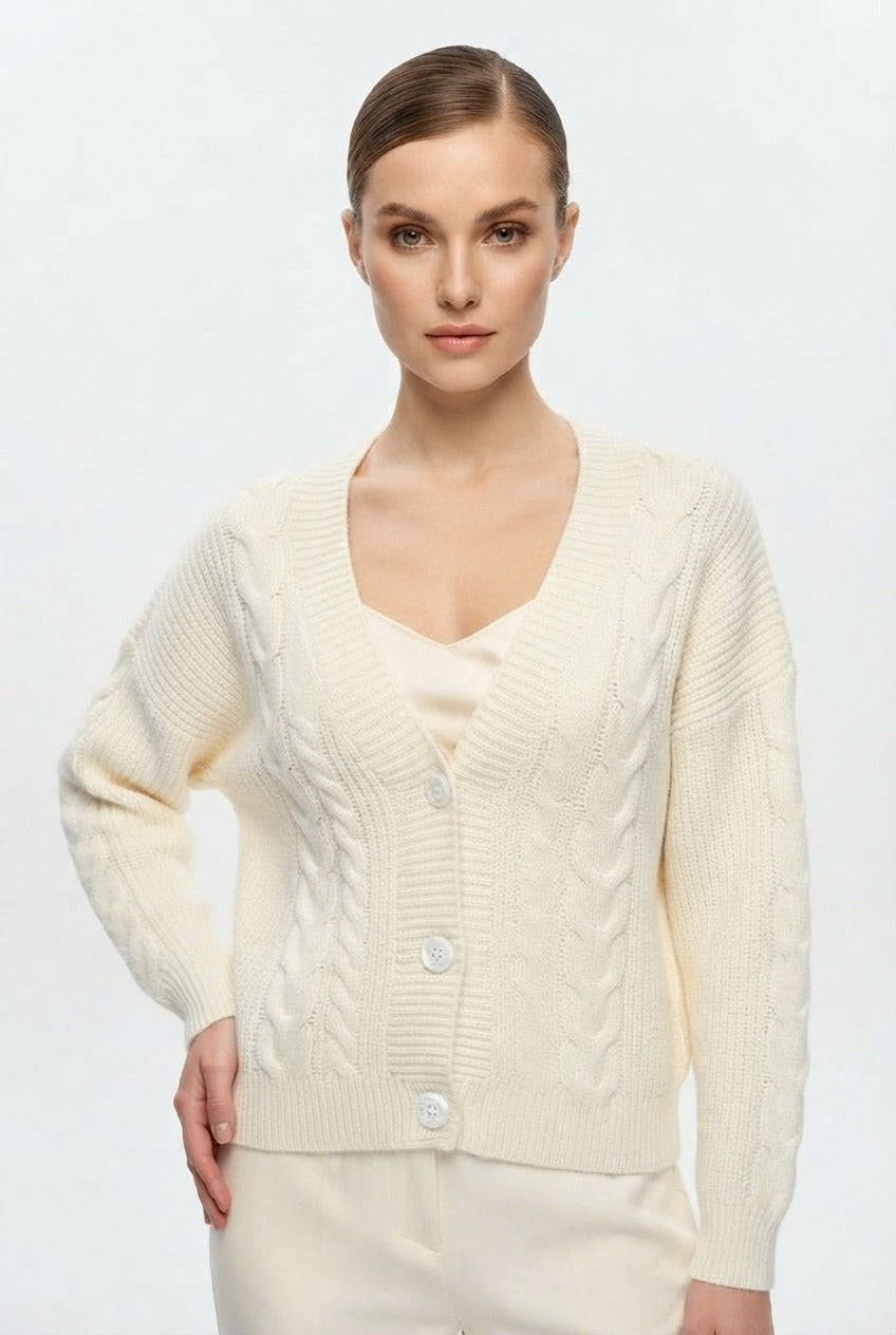 Women's Cable Knit V-Neck Sweater