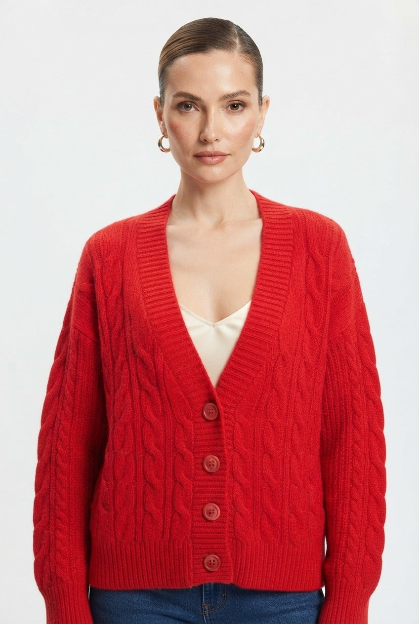 Women's Cable Knit V-Neck Sweater