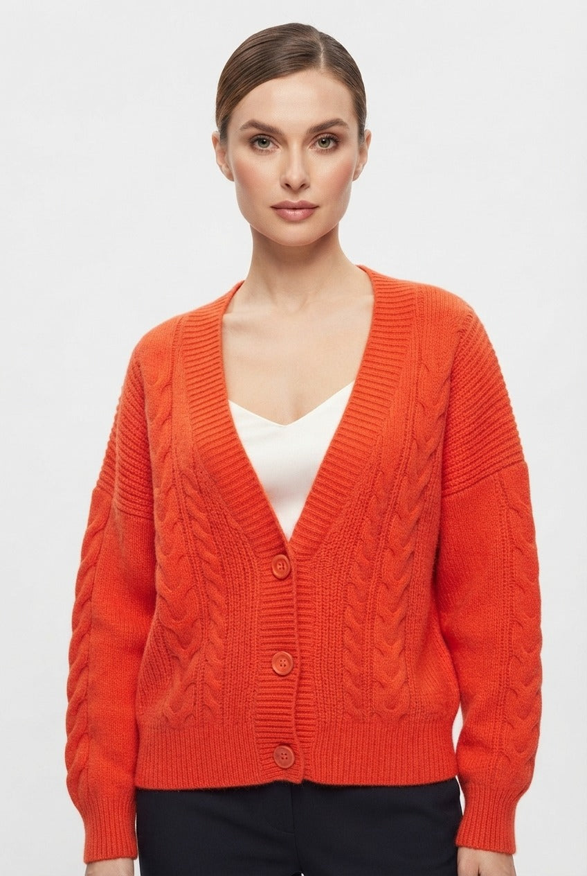 Women's Cable Knit V-Neck Sweater