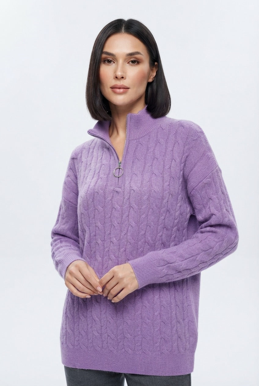 Basic Wear Club | Women's Cable Knit Half-Zip Sweater | Winter | Up to 95K