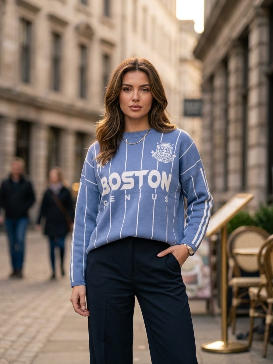 Basic Wear Club | Women's Boston Genius Graphic Knit Sweater | Winter | Up to 90K
