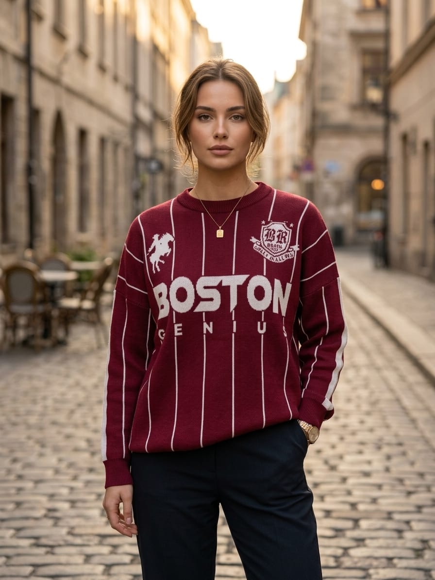 Basic Wear Club | Women's Boston Genius Graphic Knit Sweater | Winter | Up to 90K