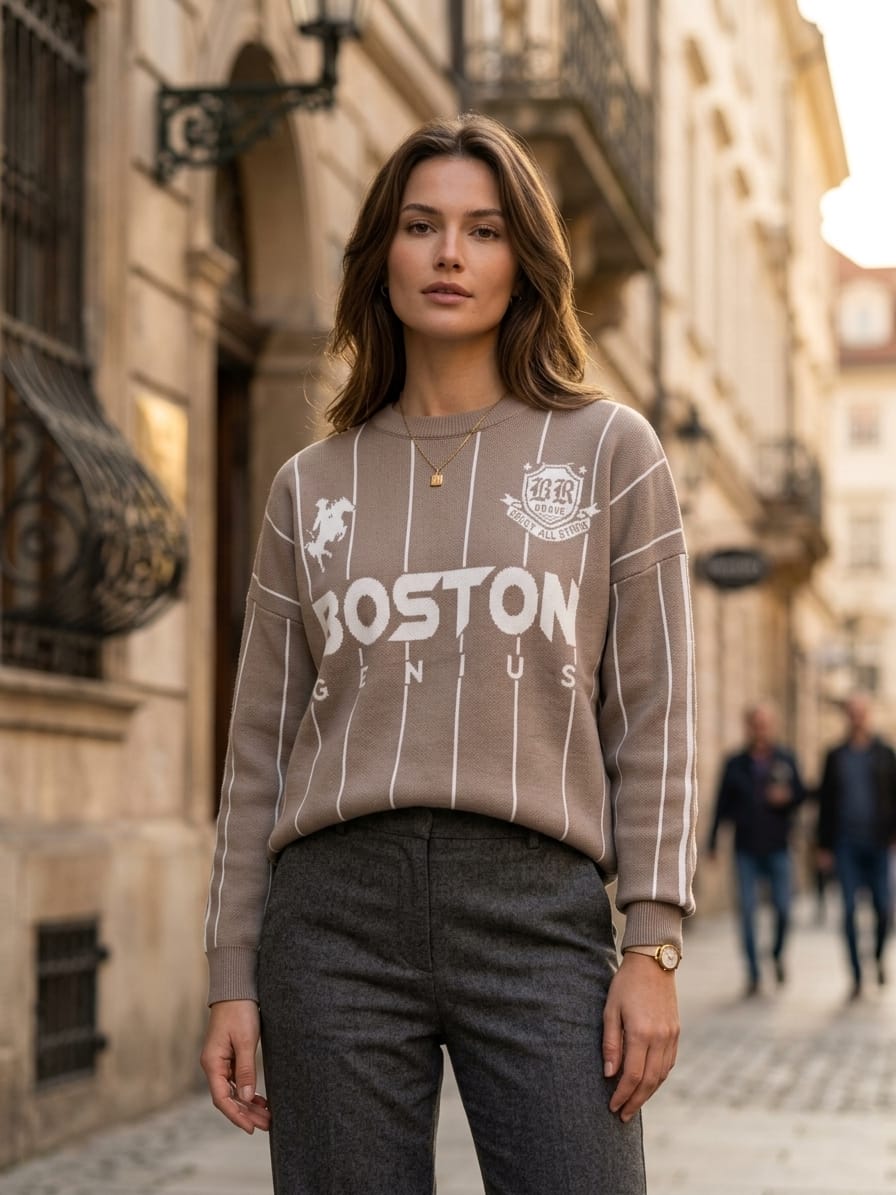 Basic Wear Club | Women's Boston Genius Graphic Knit Sweater | Winter | Up to 90K