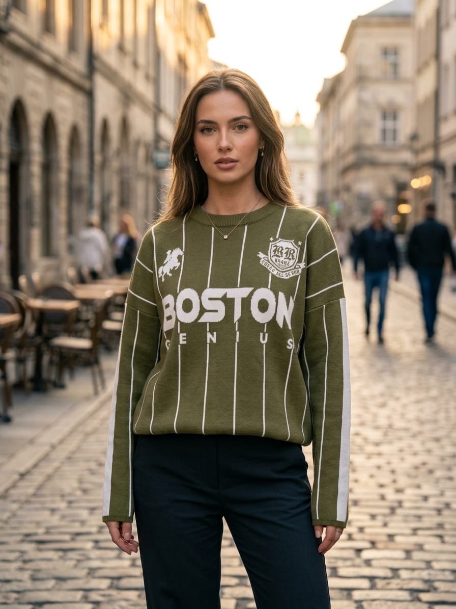 Basic Wear Club | Women's Boston Genius Graphic Knit Sweater | Winter | Up to 90K