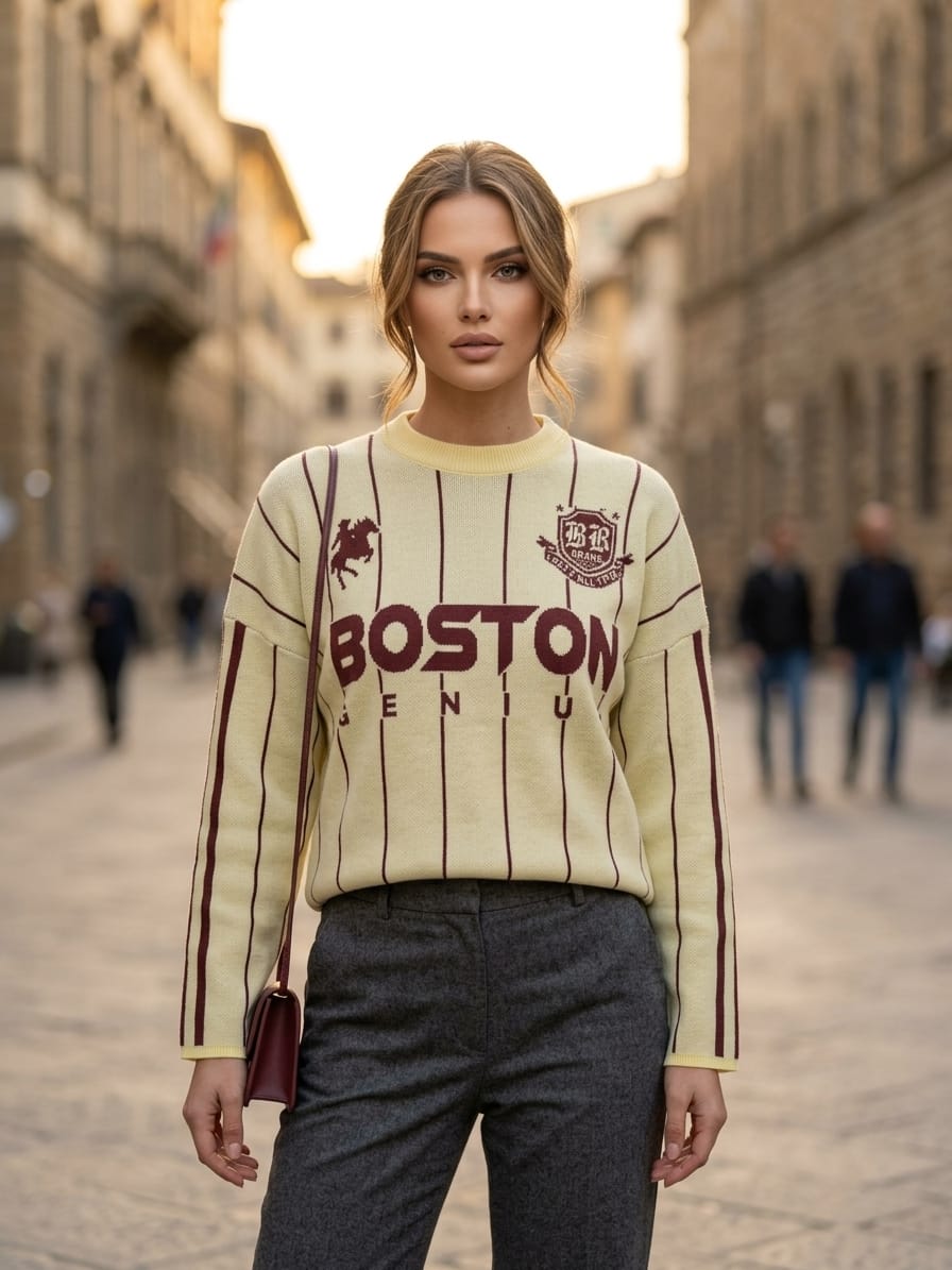 Basic Wear Club | Women's Boston Genius Graphic Knit Sweater | Winter | Up to 90K