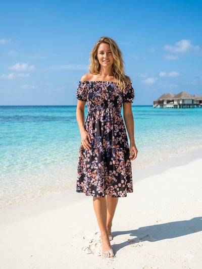 Floral Short Sleeves Mini Dress