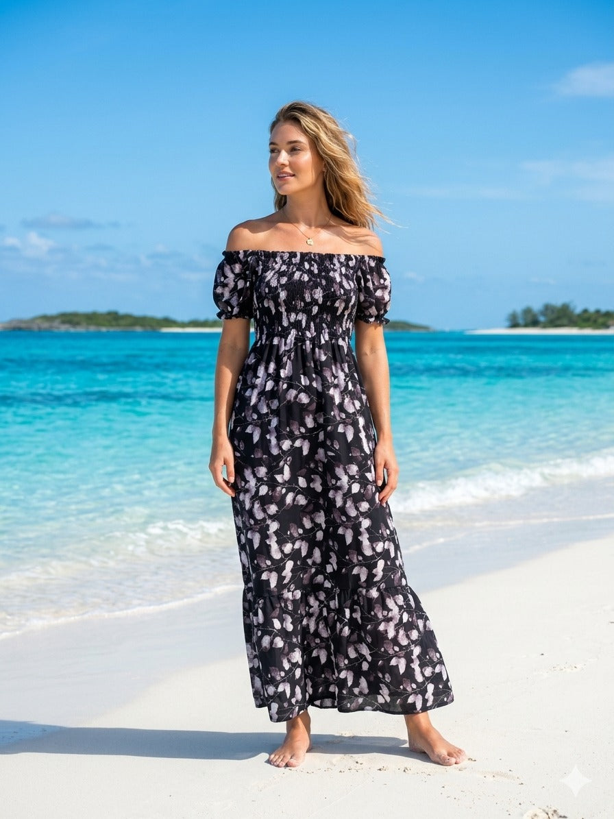 Flory Rayon Short Sleeves Maxi Dress