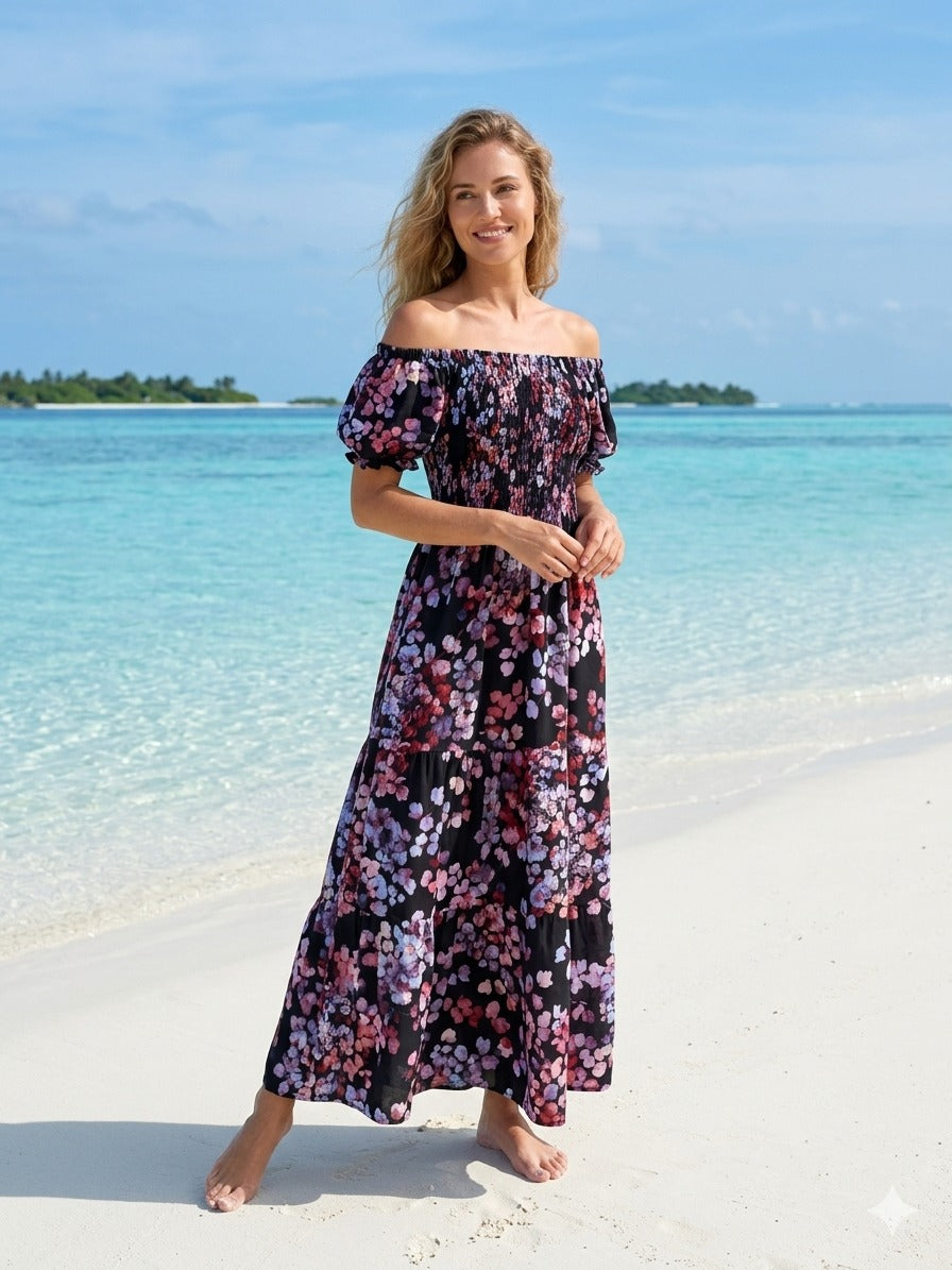 Flory Rayon Short Sleeves Maxi Dress