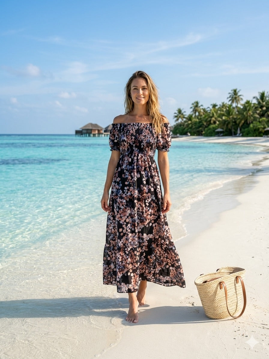 Flory Rayon Short Sleeves Maxi Dress