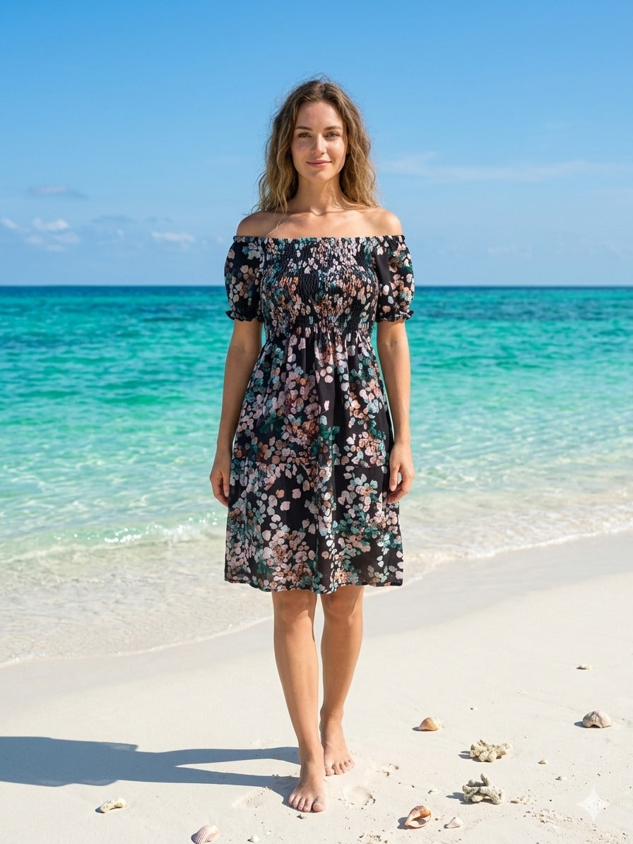 Floral Short Sleeves Mini Dress