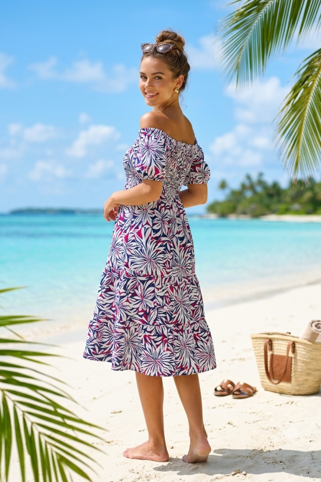 Basic Wear Club | Mini Floral Short Sleeves Rayon Cotton Dress | Summer Dress for Women