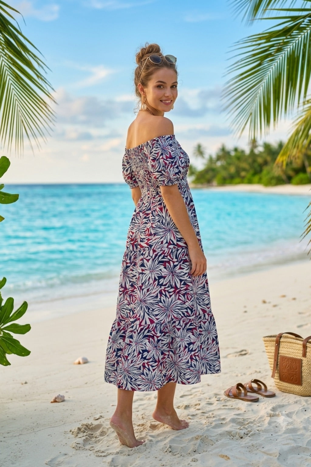 Mixed Floral Short Sleeves Maxi Dress
