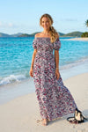 Mixed Floral Short Sleeves Maxi Dress
