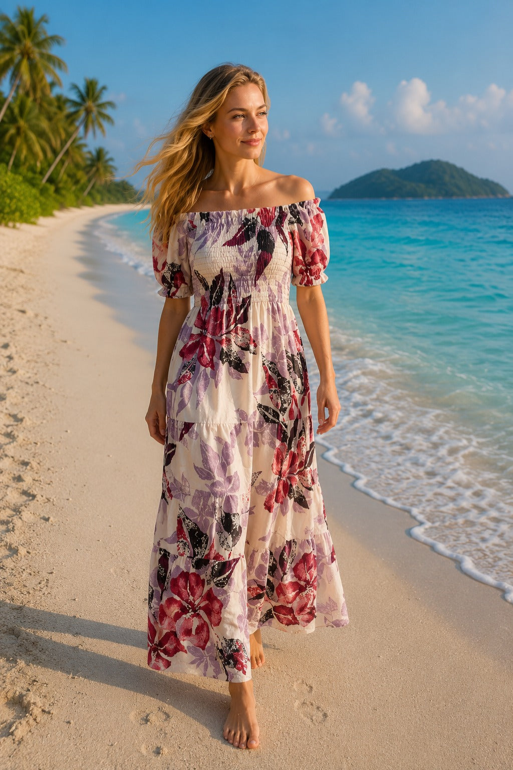Basic Wear Club | Flory Rayon Cotton Short Sleeves Maxi Dress | Summer Dress for Women
