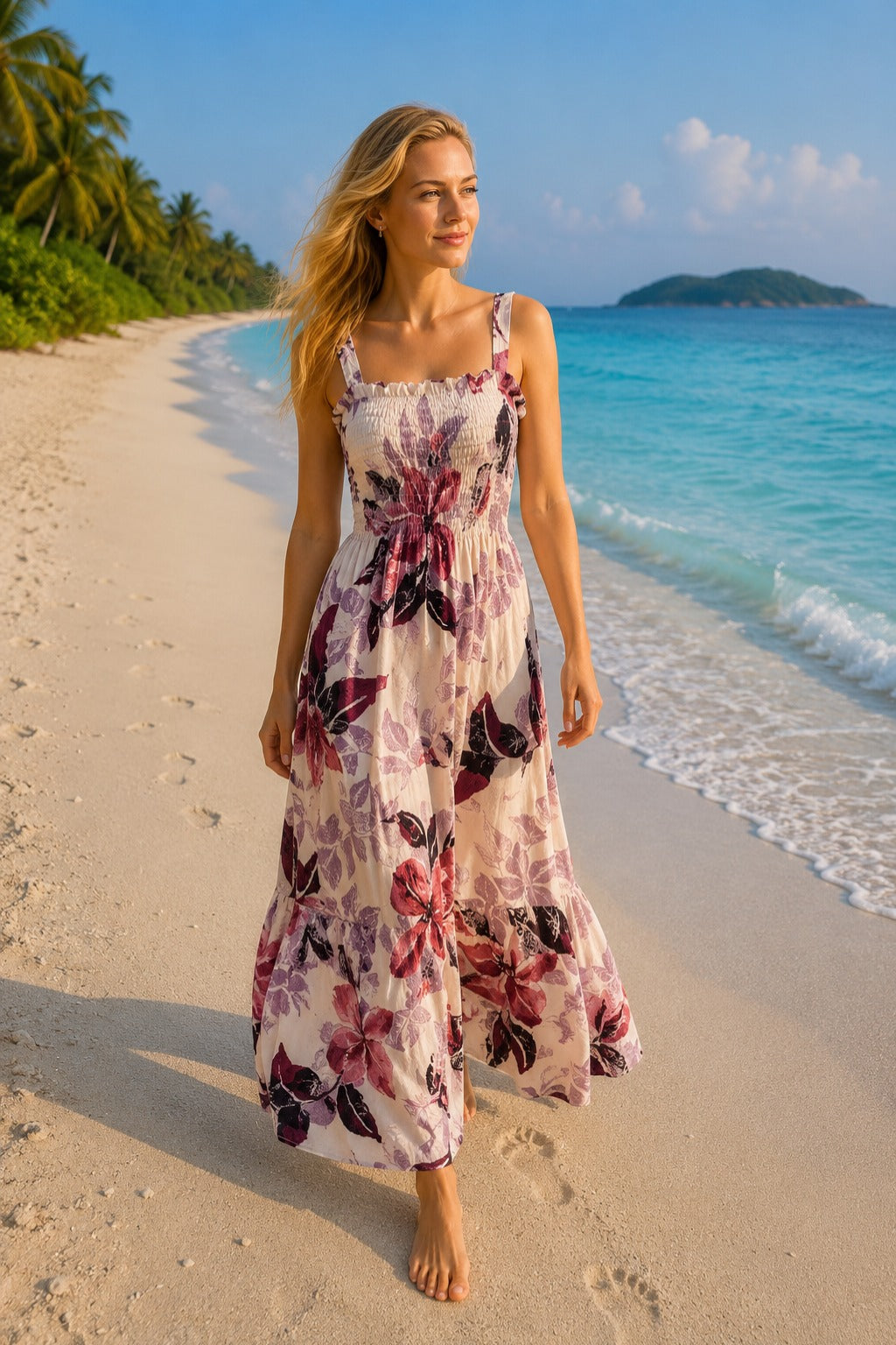 Basic Wear Club | Flory Rayon Cotton Sleeveless Maxi Dress | Summer Dress for Women