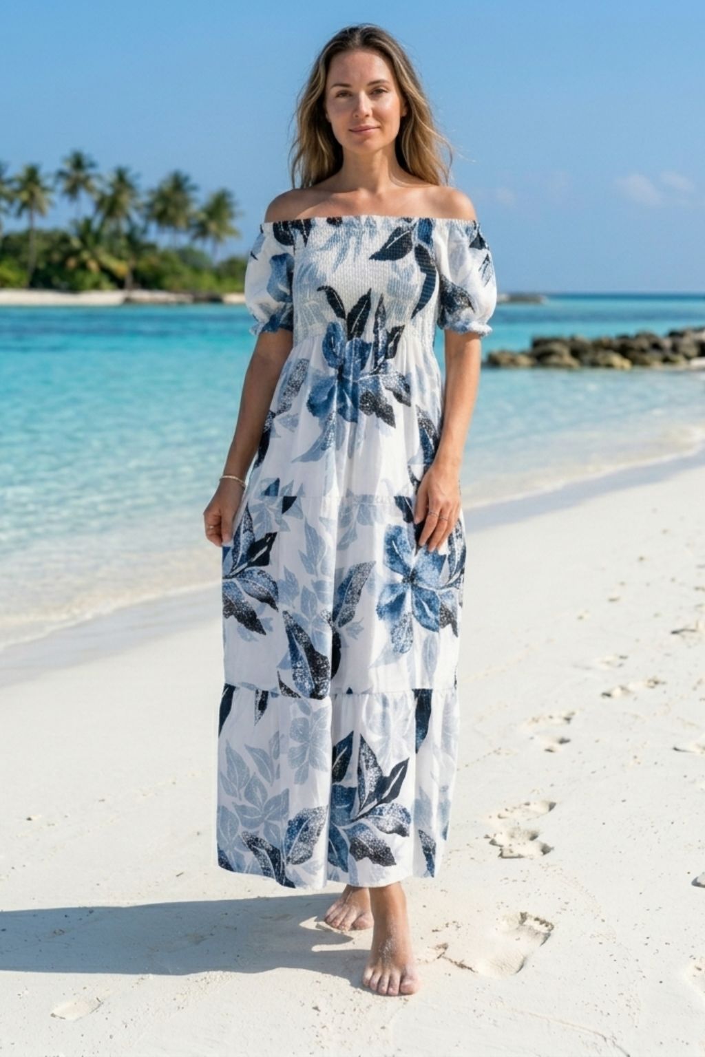 Basic Wear Club | Flory Rayon Cotton Short Sleeves Maxi Dress | Summer Dress for Women