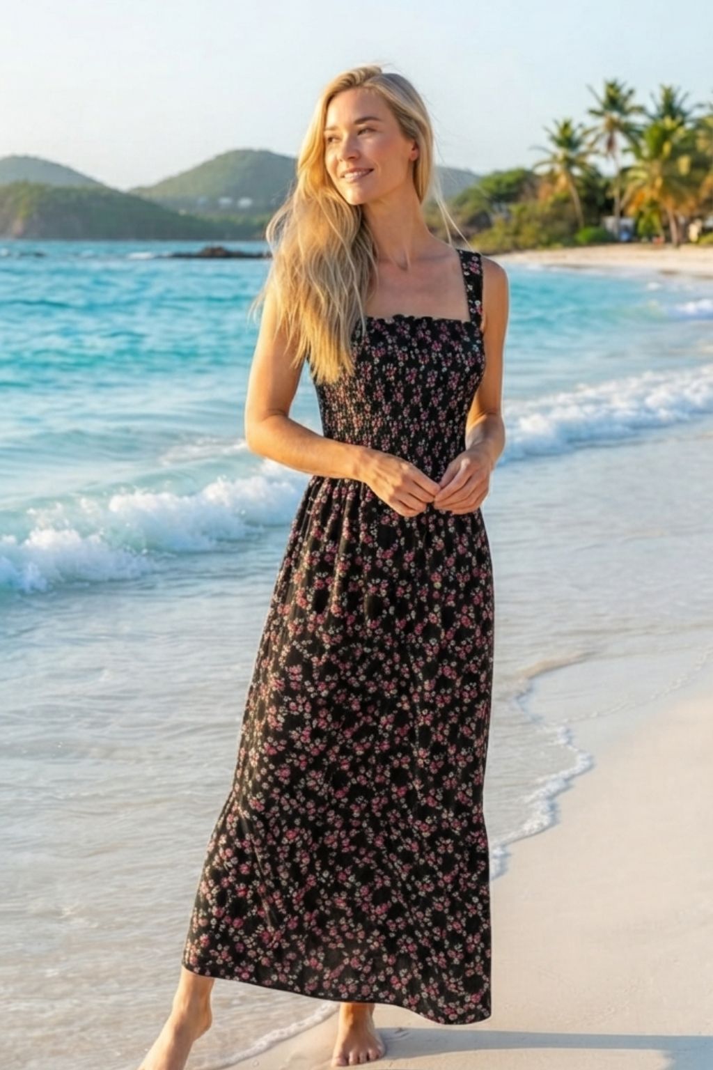 Basic Wear Club | Floral Rayon Cotton Sleeveless Maxi Dress | Summer Beach Dress for Women