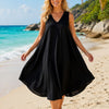 Basic Wear Club | Women's Plain Sleeveless V-Neck High-Low Midi Dress | One Size