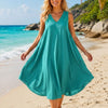 Basic Wear Club | Women's Plain Sleeveless V-Neck High-Low Midi Dress | One Size