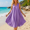 Basic Wear Club | Women's Plain Sleeveless V-Neck High-Low Midi Dress | One Size