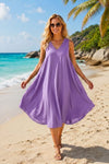Basic Wear Club | Women's Plain Sleeveless V-Neck High-Low Midi Dress | One Size