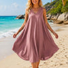 Basic Wear Club | Women's Plain Sleeveless V-Neck High-Low Midi Dress | One Size